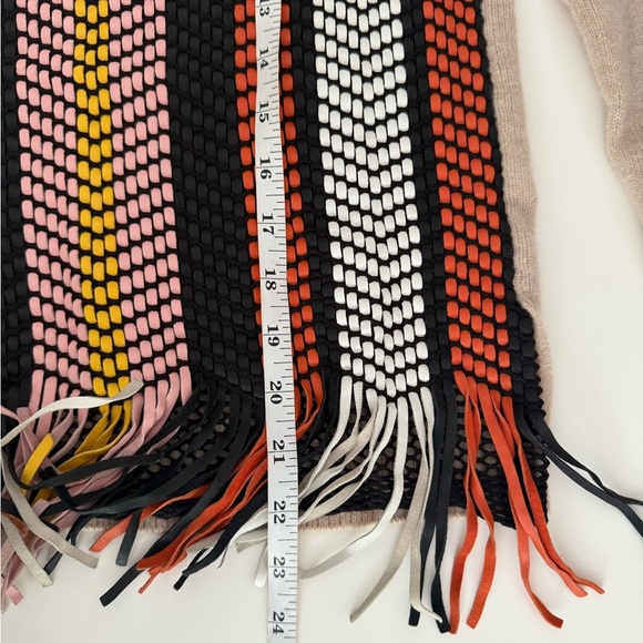 Tory Burch Womens XXS Beige Multicolor Chevron Fringe Knit Wool Cashmere Sweater - Picture 9 of 10